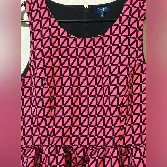 Kaari Blue Pink & Black Geometric Jacquard Sleeveless Fit & Flare Dress Punk 12 - Picture 2 of 6